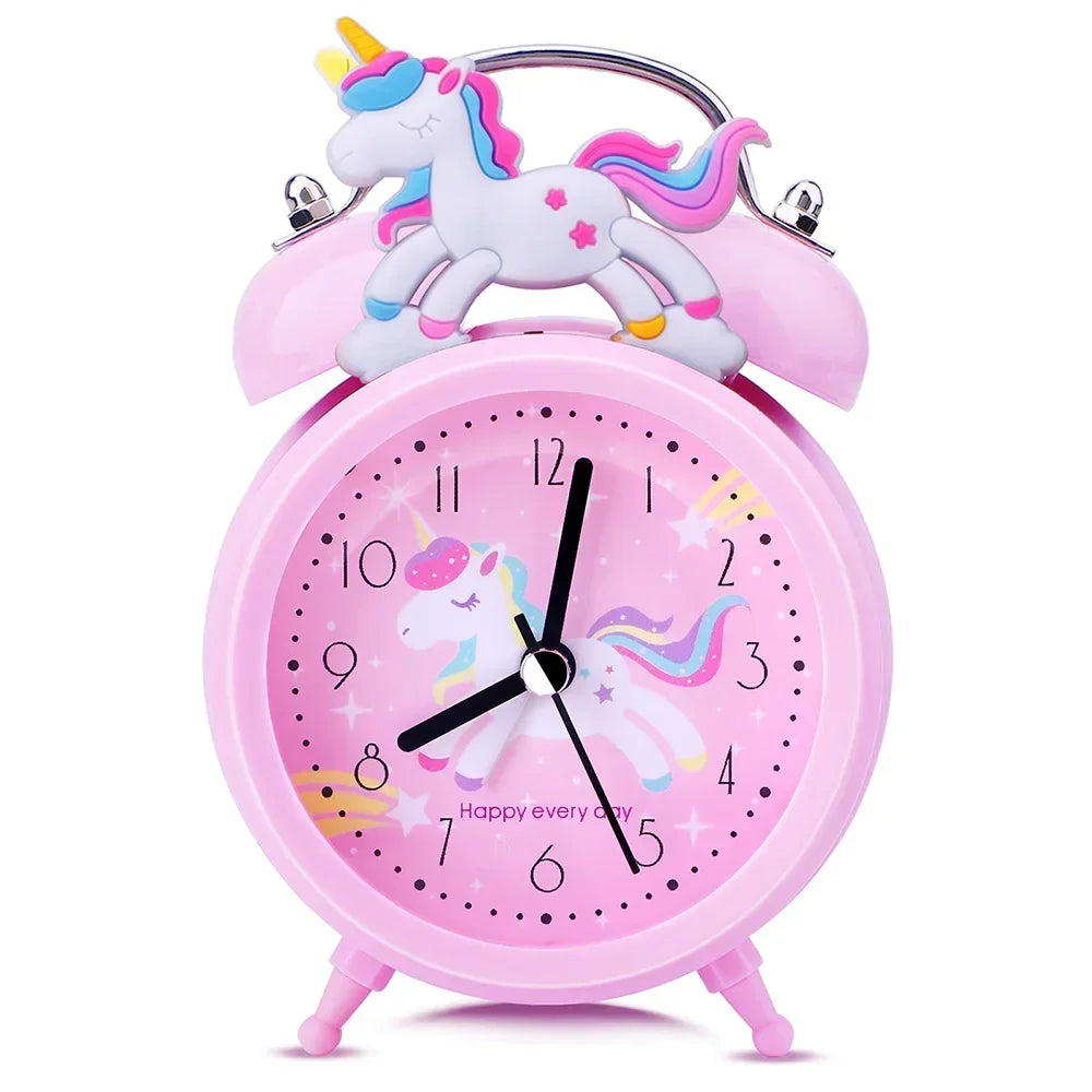 Pink Unicorn Kids Alarm Clock – Cute Double Bell Desk Clock with Backlight