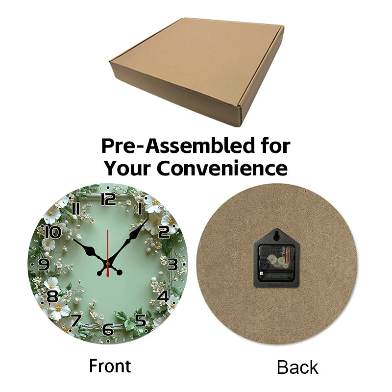 Romantic Green Wreath Wooden Silent Wall Clock – Home & Office Decor