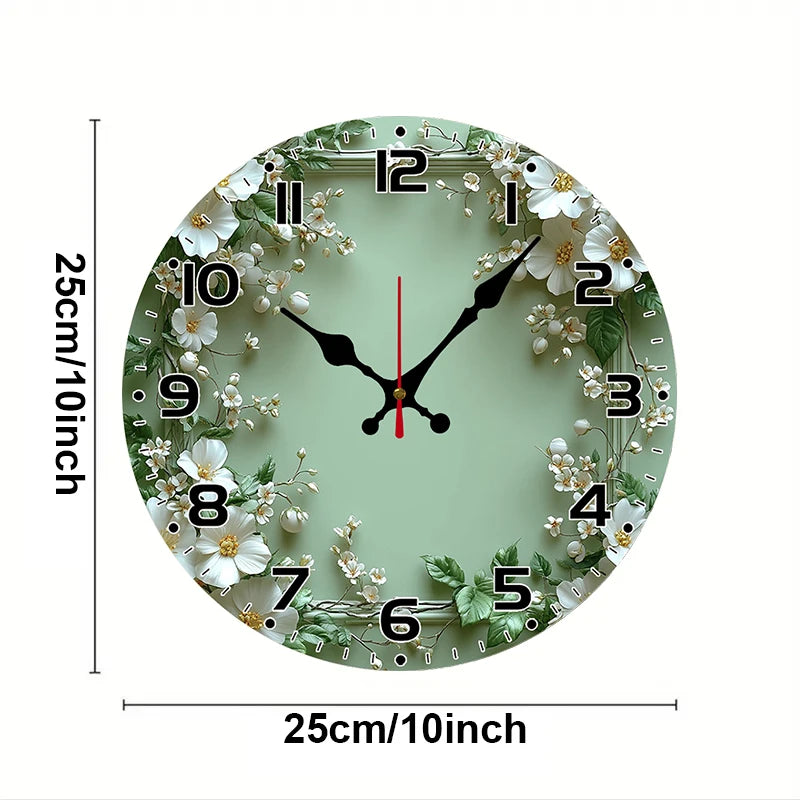 Romantic Green Wreath Wooden Silent Wall Clock – Home & Office Decor