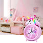 Pink Unicorn Kids Alarm Clock – Cute Double Bell Desk Clock with Backlight