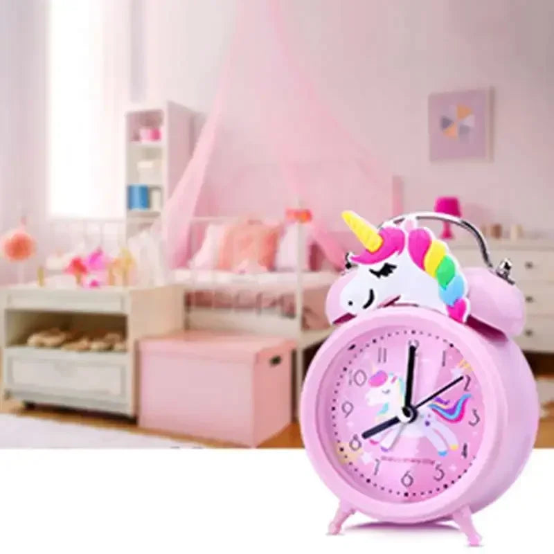 Pink Unicorn Kids Alarm Clock – Cute Double Bell Desk Clock with Backlight