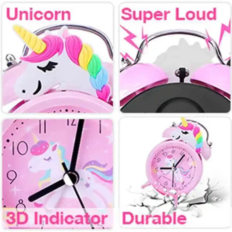 Pink Unicorn Kids Alarm Clock – Cute Double Bell Desk Clock with Backlight
