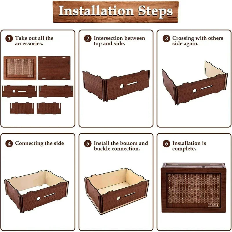 Euro Money Box Wooden Piggy Bank – Savings Vault Challenge Box