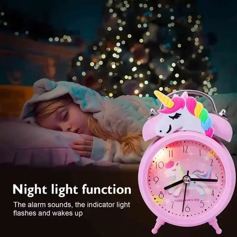 Pink Unicorn Kids Alarm Clock – Cute Double Bell Desk Clock with Backlight