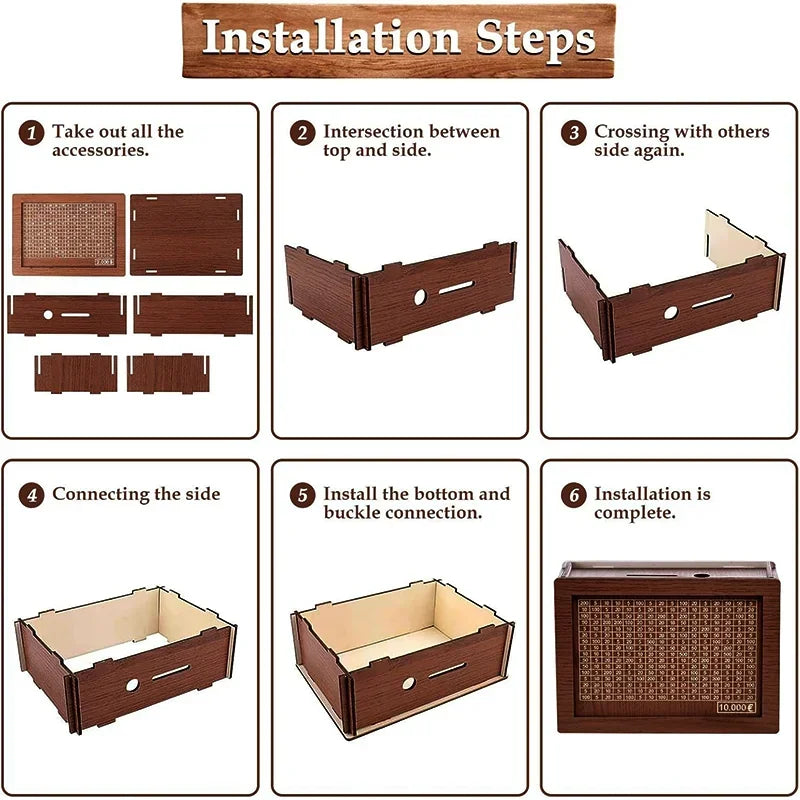 Euro Money Box Wooden Piggy Bank – Savings Vault Challenge Box