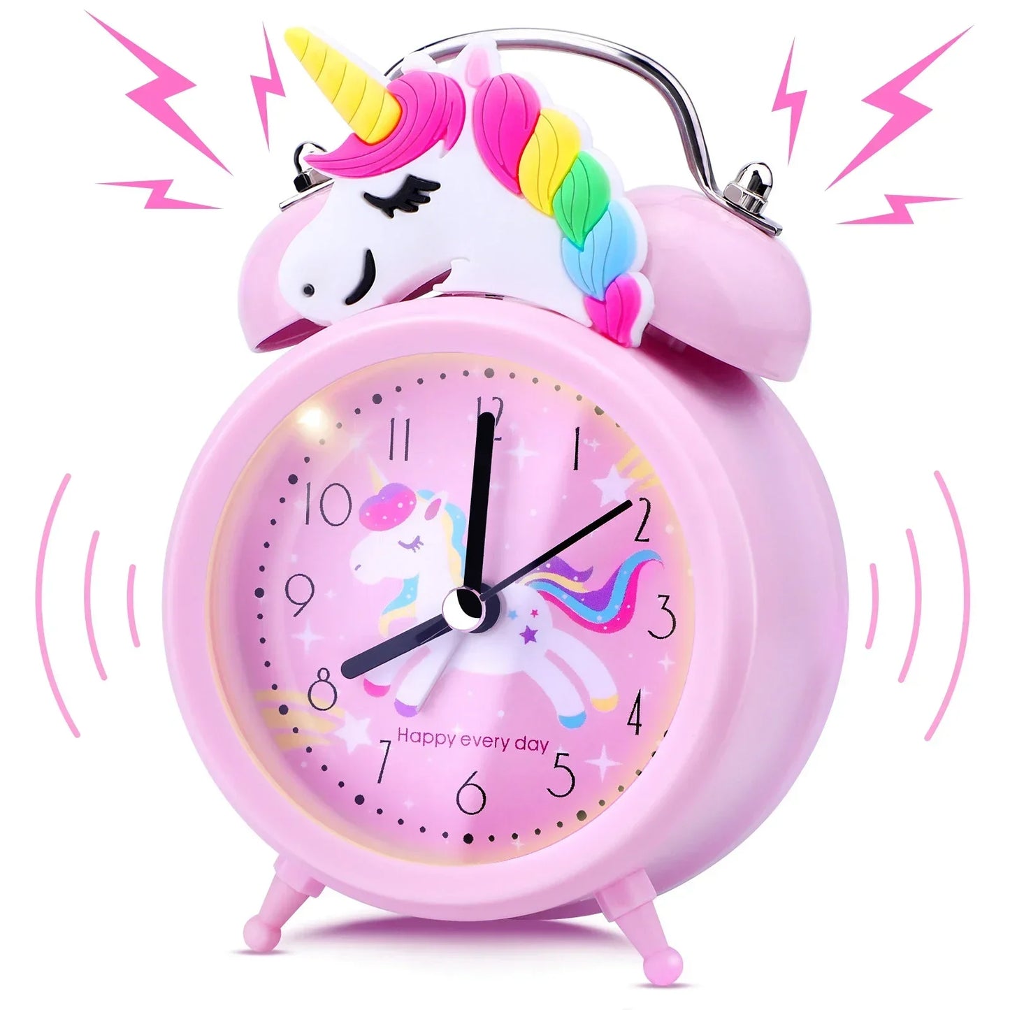 Pink Unicorn Kids Alarm Clock – Cute Double Bell Desk Clock with Backlight