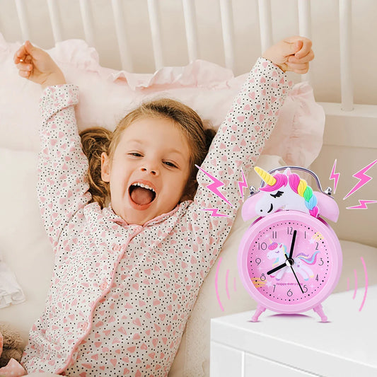 Pink Unicorn Kids Alarm Clock – Cute Double Bell Desk Clock with Backlight