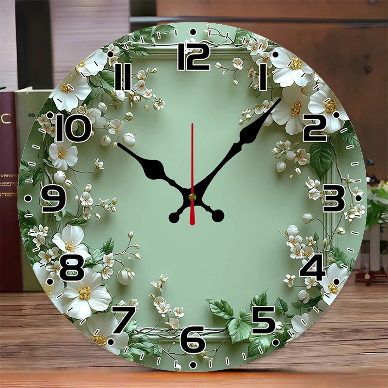 Romantic Green Wreath Wooden Silent Wall Clock – Home & Office Decor