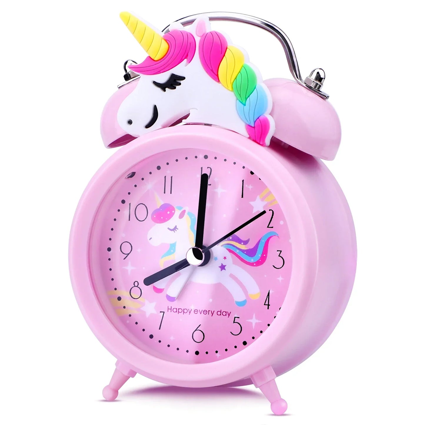 Pink Unicorn Kids Alarm Clock – Cute Double Bell Desk Clock with Backlight