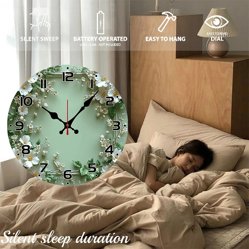 Romantic Green Wreath Wooden Silent Wall Clock – Home & Office Decor