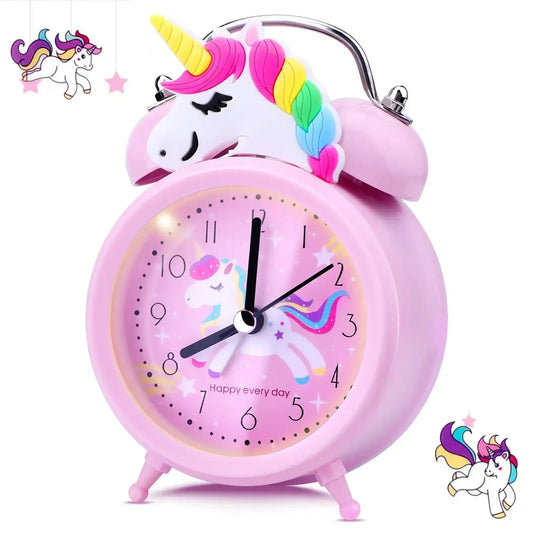 Pink Unicorn Kids Alarm Clock – Cute Double Bell Desk Clock with Backlight