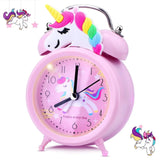 Pink Unicorn Kids Alarm Clock – Cute Double Bell Desk Clock with Backlight