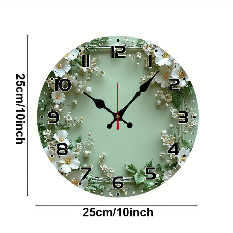 Romantic Green Wreath Wooden Silent Wall Clock – Home & Office Decor