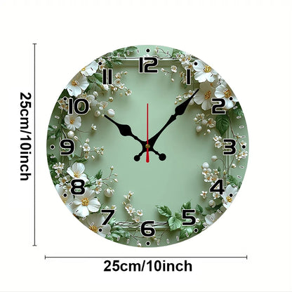 Romantic Green Wreath Wooden Silent Wall Clock – Home & Office Decor
